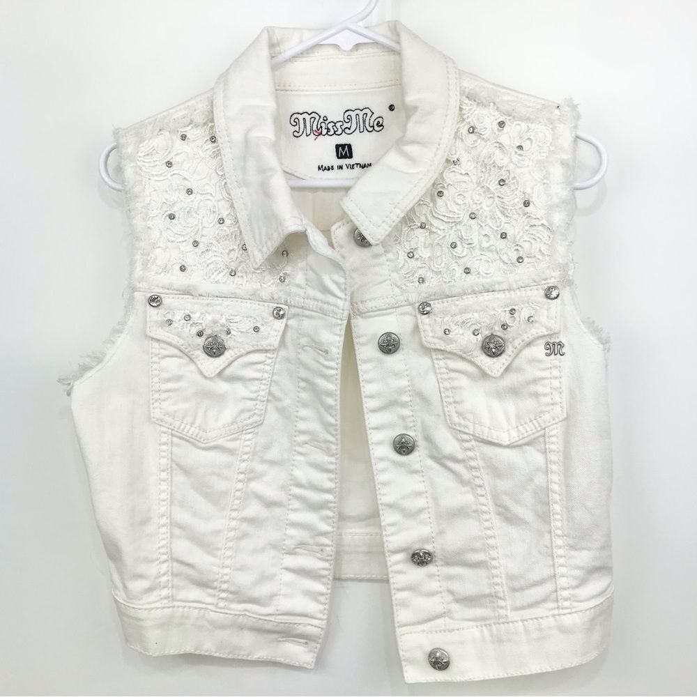 Miss Me White Denim Vest - Picture 5 of 14